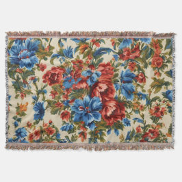 Manta Flores azules y rojas exuberantes italianas con ho