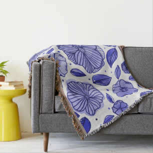 Manta Flores color agua y tinta - paleta azul