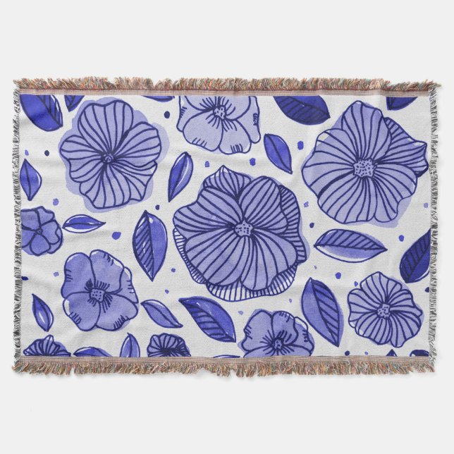 Manta Flores color agua y tinta - paleta azul (Anverso)