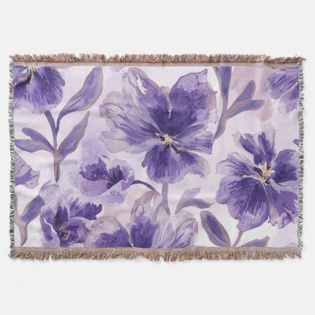Manta Flores de Acuarela Violeta Florecen Pintadas (Anverso)
