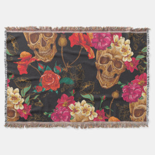 Manta Flores De Calavera: Fondo Oscuro Sin Marea.