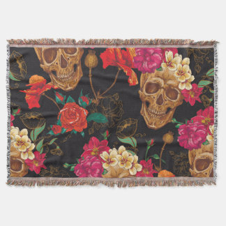Manta Flores De Calavera: Fondo Oscuro Sin Marea.