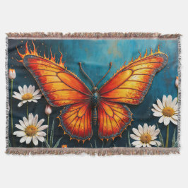 Manta Flores de camomila de mariposa de insectos naranja