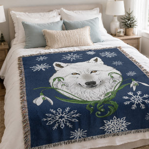 Manta Flores de campanilla del lobo ártico blanco