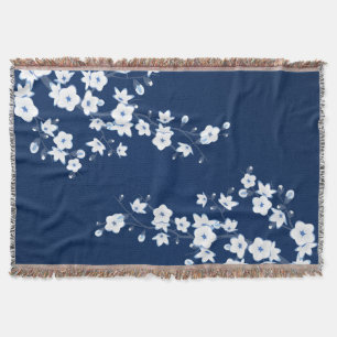 Manta Flores de Cerezo Floral Azul Marino Clásico