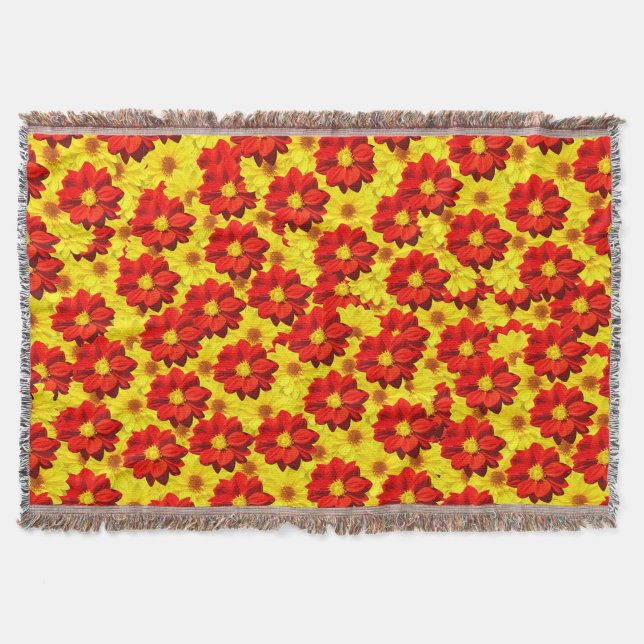 Manta Flores de dalia rojas y amarillas (Anverso)