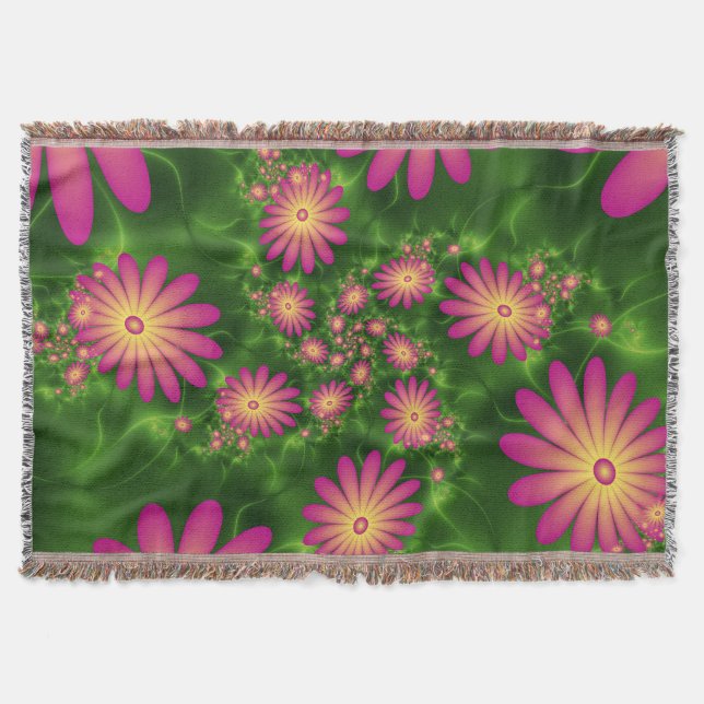 Manta Flores de fantasía rosa arte fractal abstracto mod (Anverso)