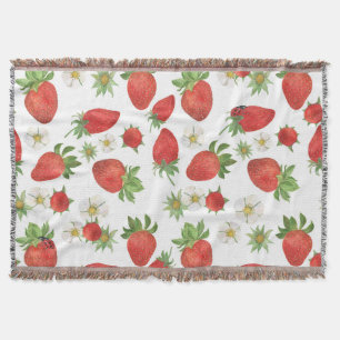 Manta Flores de fresas: acuarela de arte sin foco