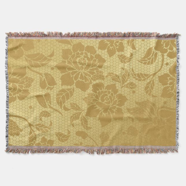 Manta Flores de Honeycomb dorado Floral Elegante (Anverso)