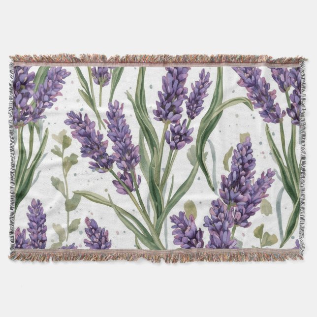 Manta Flores de lavanda púrpura Botánica acuarela (Anverso)