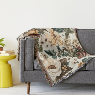 Manta Flores de marfil antiguas, patrón de Rosas multico