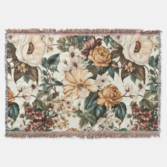 Manta Flores de marfil antiguas, patrón de Rosas multico (Anverso)