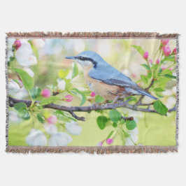 Manta Flores de pájaro azul y manzana