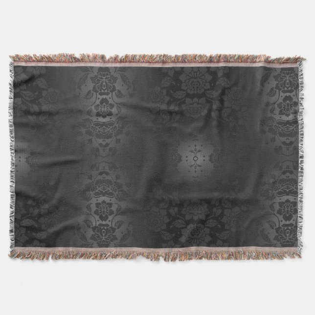 Manta Flores de plata gris negro Floral elegante (Anverso)