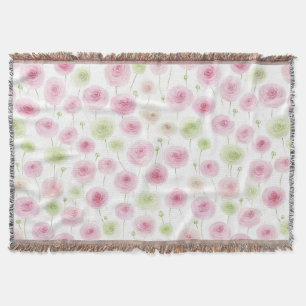 Manta Flores de ranúnculo rosa menta