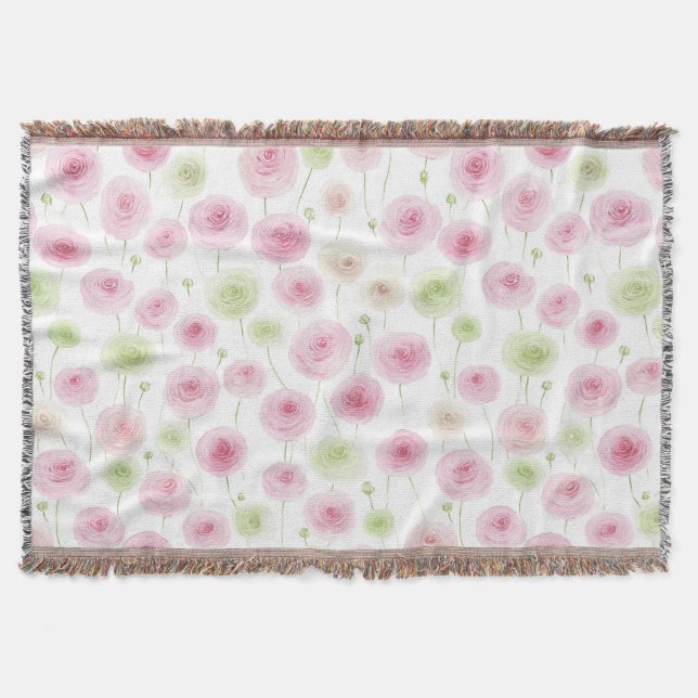 Manta Flores de ranúnculo rosa menta (Anverso)