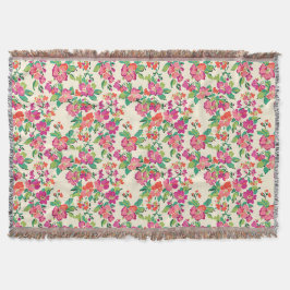 Manta Flores moradas/rosas hojas verdes