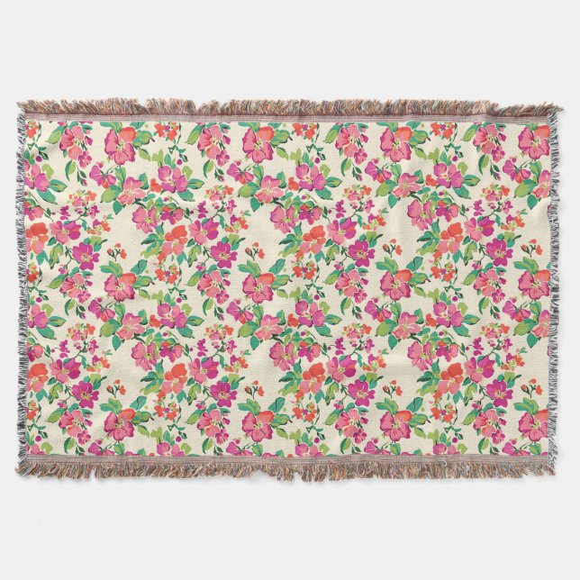 Manta Flores moradas/rosas hojas verdes (Anverso)