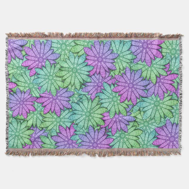 Manta Flores moradas y verdes divertidas (Anverso)
