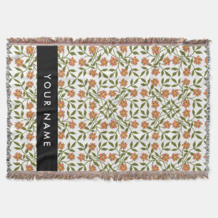 Manta Flores Naranjas, Patrón Floral, Boho, Tu Nombre