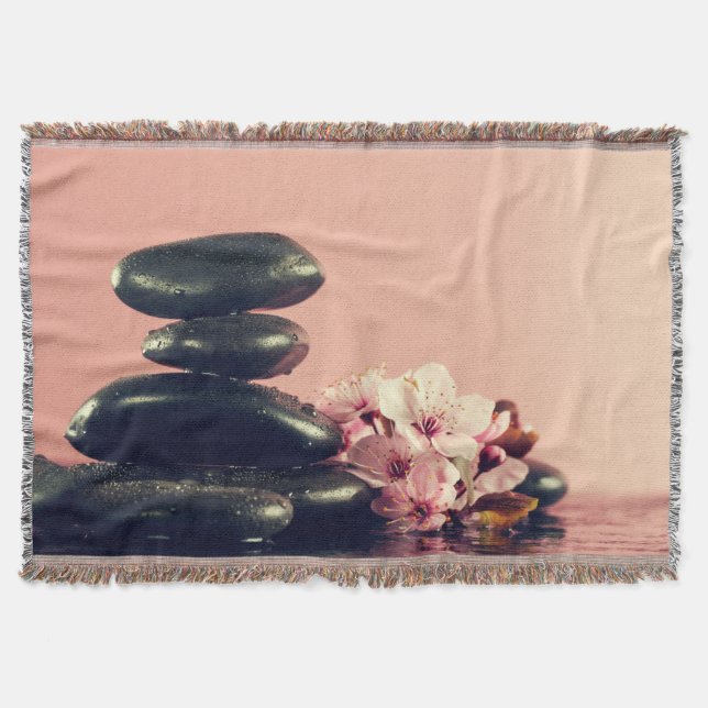 Manta Flores Piedras Zen Negras (Anverso)