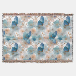 Manta Flores primaverales vintage y mariposa azul