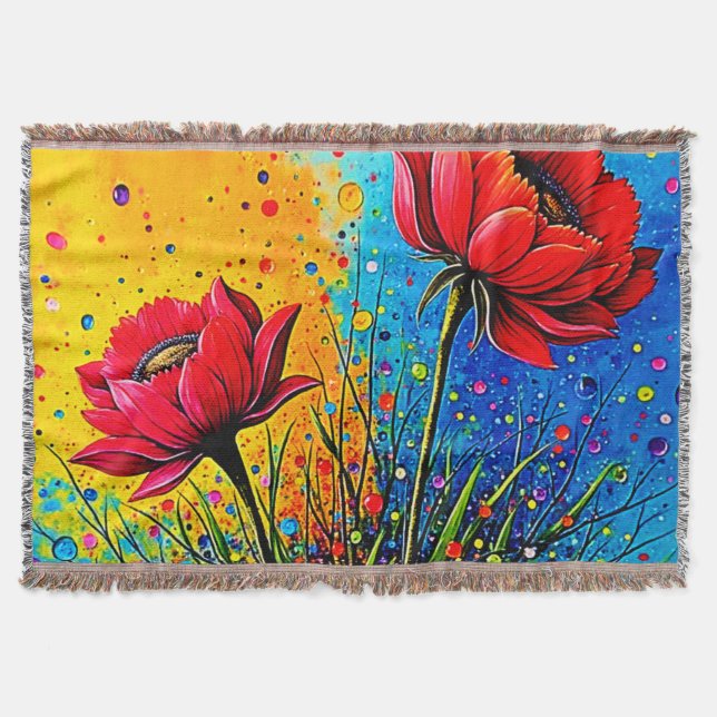 Manta Flores Rojas Vibrantes Impresión de Arte Pop (Anverso)
