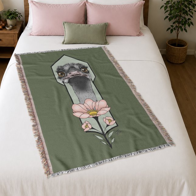 Manta Flores Rosa Avestruz Verde Oliva Art Déco (Subido por el creador)