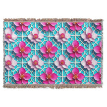 Flores rosas en un fondo azul geométrico