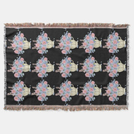 Manta flores rosas y azules con fondo negro