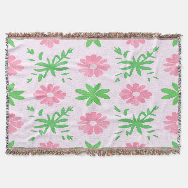 Manta Flores rosas y hojas verdes sin inconvenientes (Anverso)