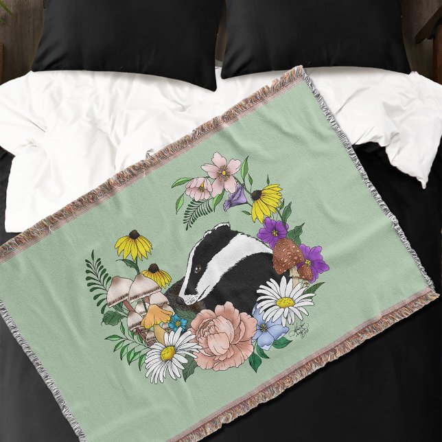 Manta Flores Silvestres de Tejón Bosque Hongos Verde Sal (Subido por el creador)