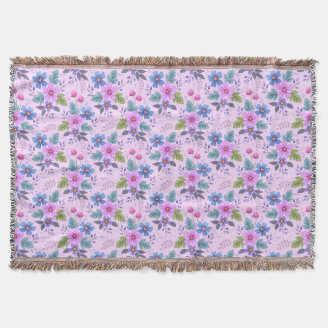 Manta Flores violeta azul rosa floral Patrón 36841 (Anverso)
