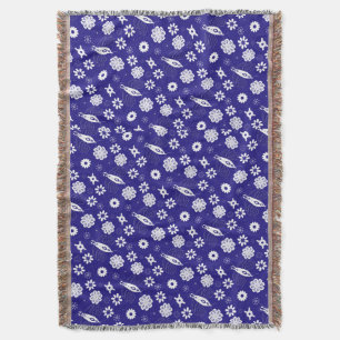 Manta Flores y mariposas patrón azul y blanco