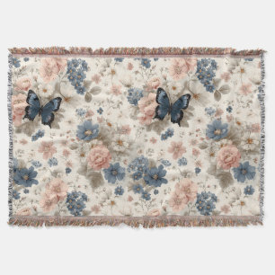 Manta Flores y mariposas vintage de primavera en rosa y 