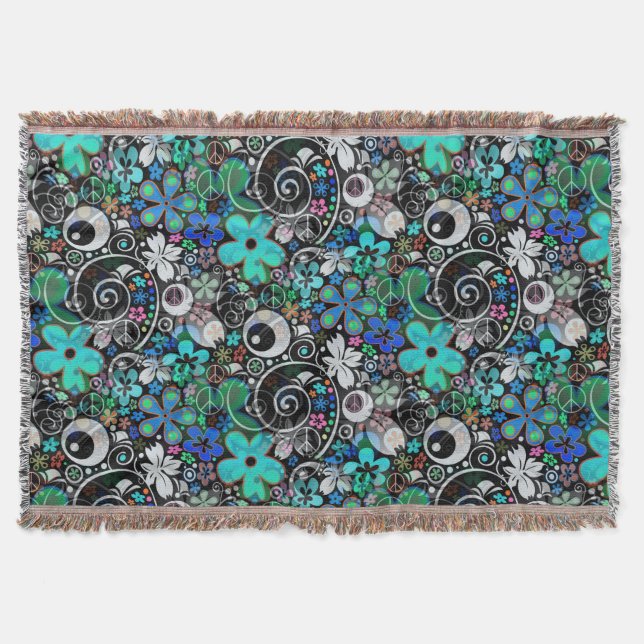 Manta FLOWER POWER OCEAN BLUE patrón + tu idea (Anverso)