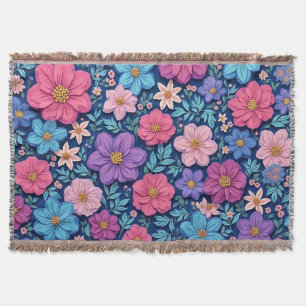 Manta Fondo floral, rosa y púrpura,