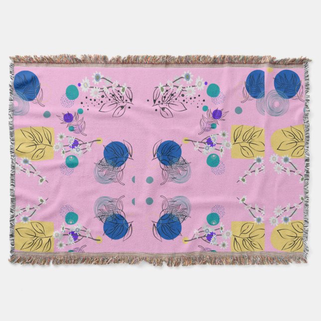 Manta Formas Botánicas Abstractas Florales Boho Rosa Mod (Anverso)