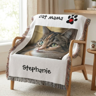 Manta Foto de Cat Mama con Huella de Pata de Corazón