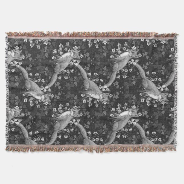 Manta Fox, bellflores y hiedra, monocromo, pared platead (Anverso)