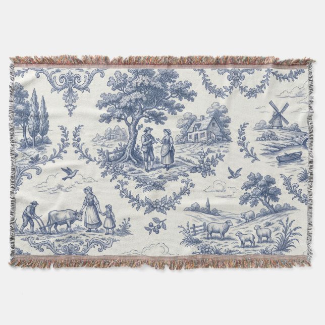 Manta French Country - Blue & Cream Toile Countryside (Anverso)