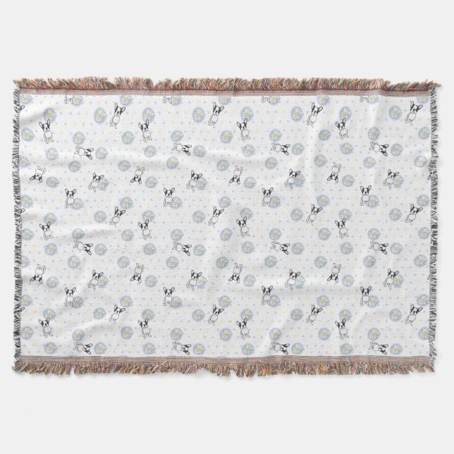 Manta Frenchie and Daisies Throw Blanket (Anverso)