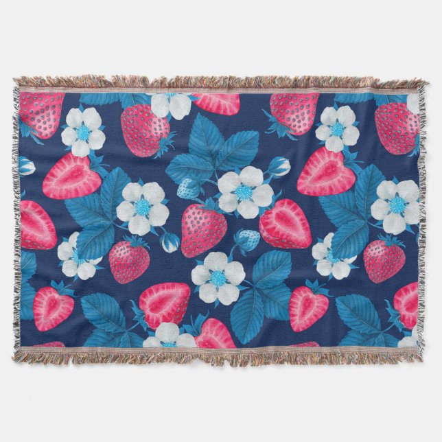 Manta Fresas rosas en azul (Anverso)