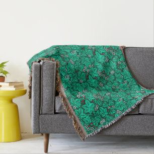 Manta Fresas y hojas de estilo Art Nouveau, turquesa