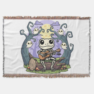 Manta Frog Skeleton Playing Ukulele with Ghosts