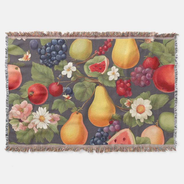 Manta Frutas variadas, hojas exuberantes y flores maravi (Anverso)