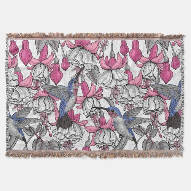 Manta Fuchsia blanca y colibríes (Anverso)