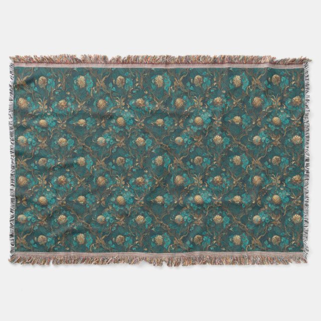 Manta Funda floral verde azulada y dorada (Anverso)