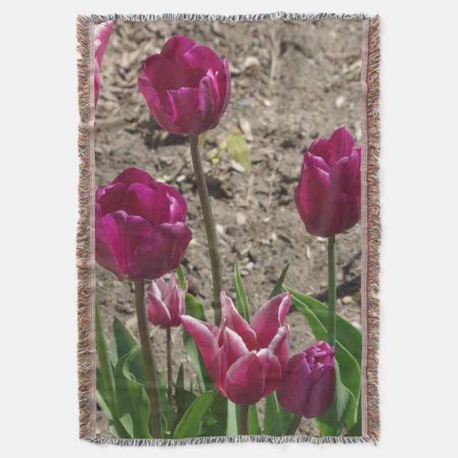 Manta Funda tejida de tulipanes morados (Frente vertical)