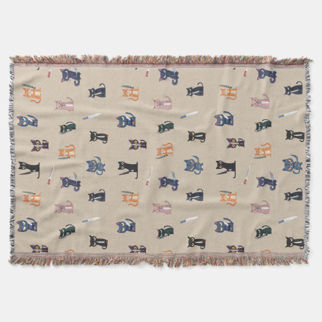 Manta Funny Cats & Knives Throw Blanket (Anverso)
